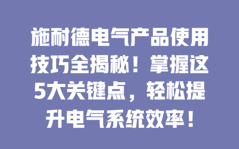施耐德電氣產(chǎn)品使用技巧全揭秘!掌握這5大關(guān)鍵點(diǎn),輕松提升電氣系統(tǒng)效率! 一