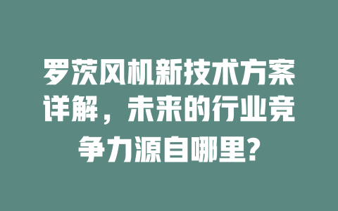 羅茨風機新技術方案詳解，未來的行業競爭力源自哪里? 一